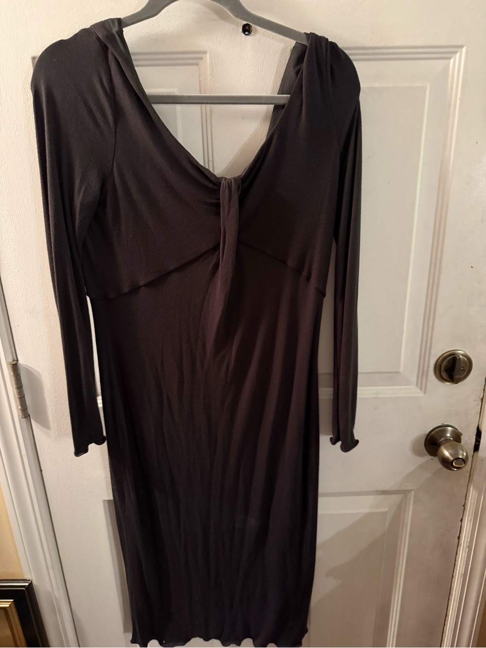 Armani Collezioni Long Sleeve Charcoal V-Back Midi Dress